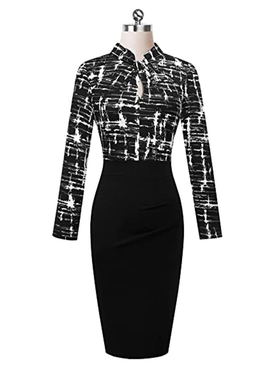 Women's Work Dress Floral Long Sleeve Hollow Out Pencil Dress