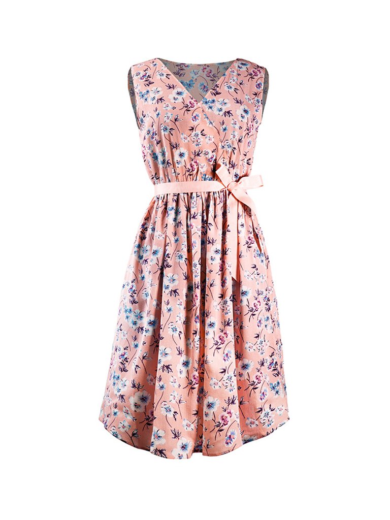 Womens Floral Dress V Neck Sexy Sleeveless Party Dress