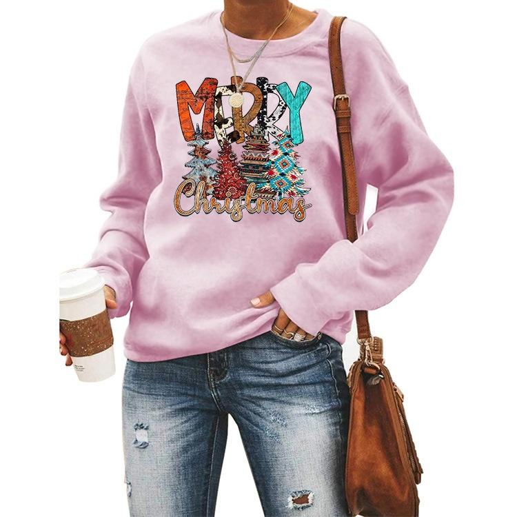 Women's Tops Round Neck Long Sleeve Printed Pullover Christmas Sweatshirt