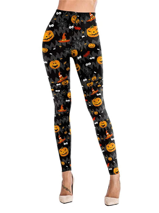 Women's Yoga Pants For Halloween Pumpkin Print Slim Stretch Pants