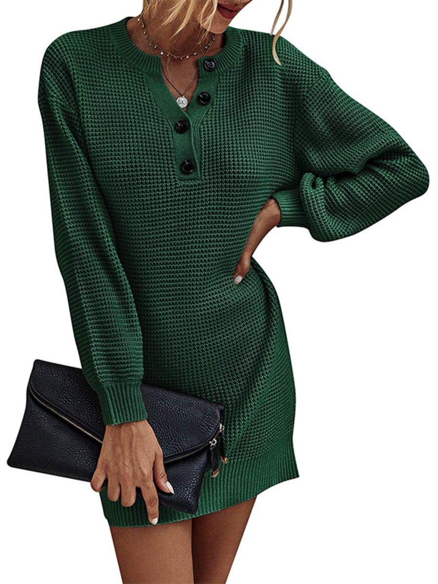 Women's Winter Dress Solid Color Breasted V-neck Long Sleeve Knitted Sweater