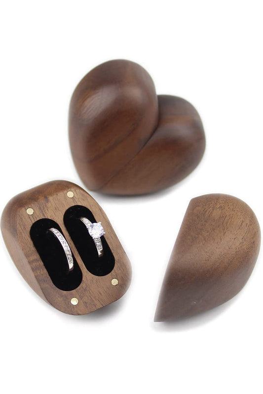 Wooden Heart Shaped Engagement Ring Box