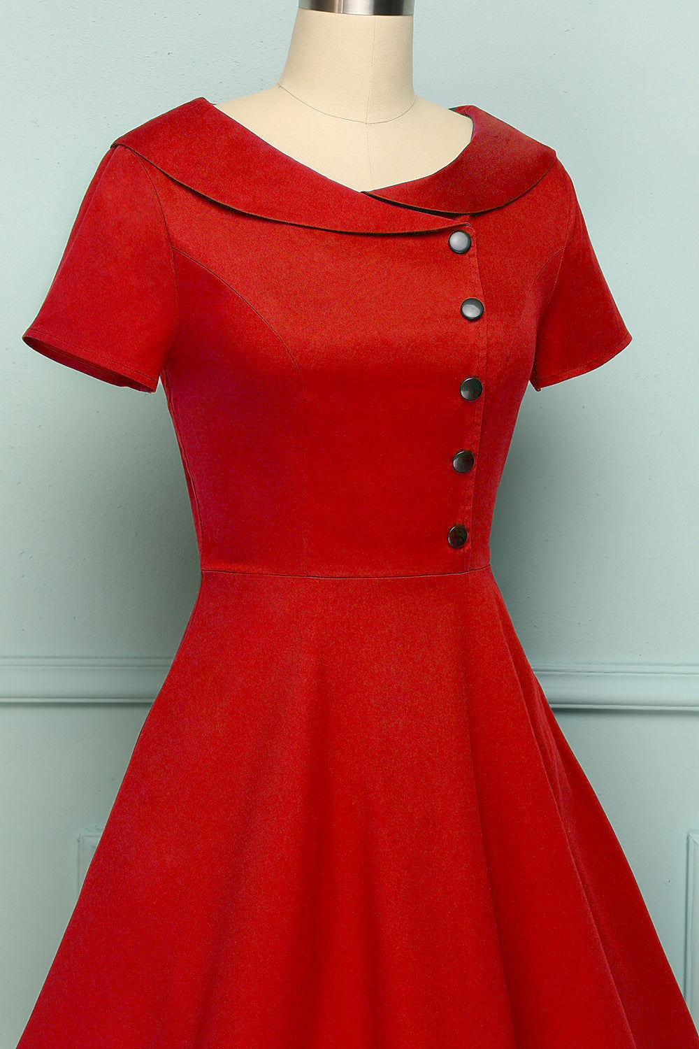 1950s Red Button Swing Dress