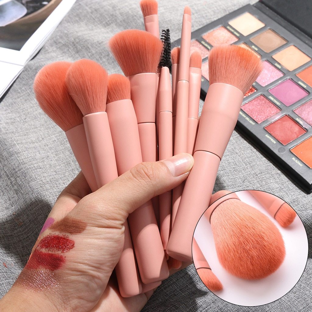 10PCS Wooden Foundation Cosmetic Eyebrow Eyeshadow Brush Makeup Brush Set (Pink)