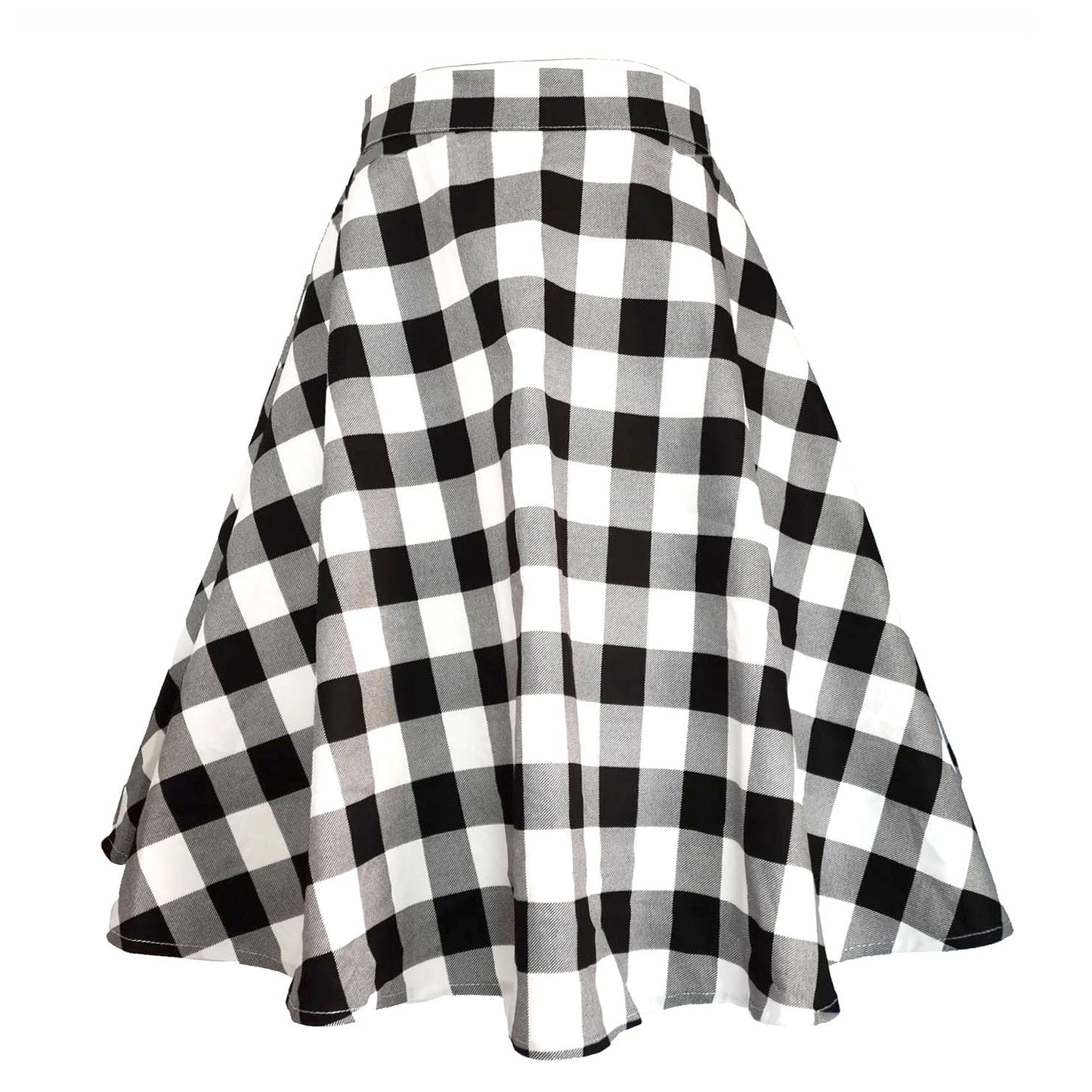 Womens 60s Midi Skirts Checkered High Waist Pin up Hepburn Retro Vintage Swing Skirts