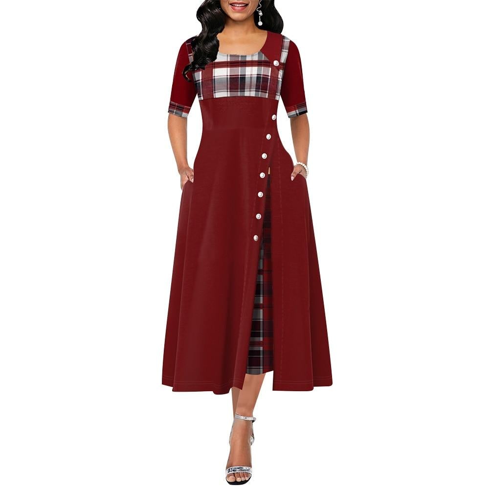 1940s Plaid Print Irregular Vintage Dress