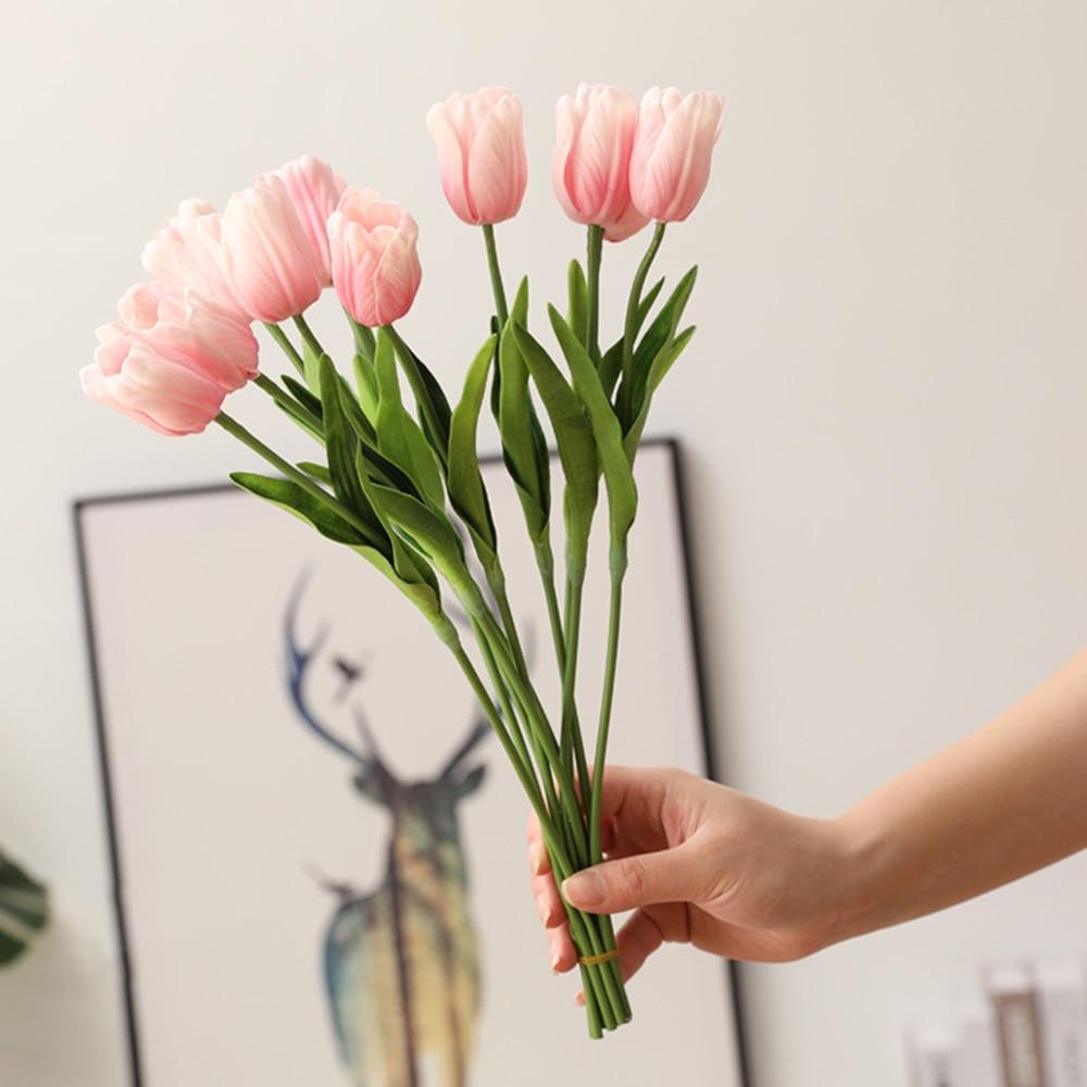 10 Pcs Tulip Artificial Flower Branch Real Touch Home Table Decor