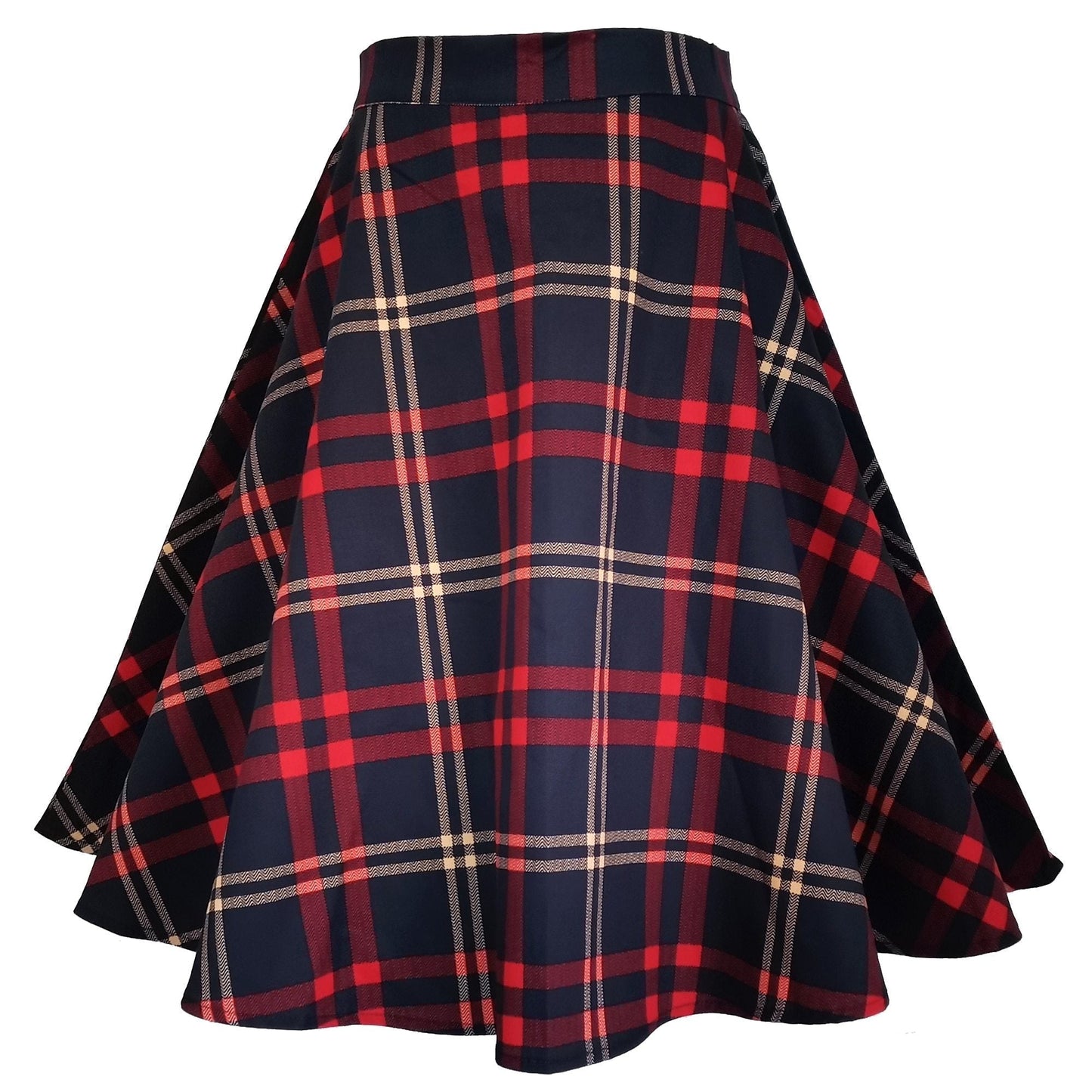 Womens 60s Midi Skirts Checkered High Waist Pin up Hepburn Retro Vintage Swing Skirts