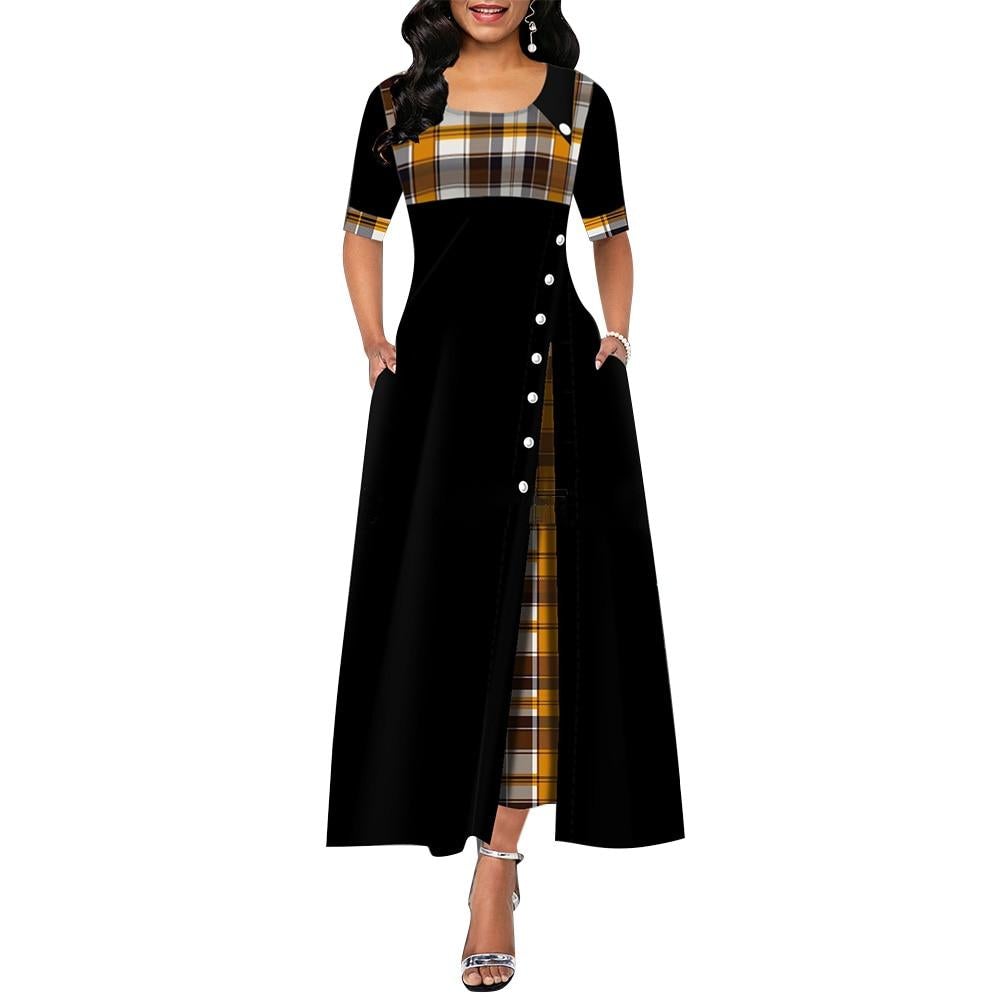 1940s Plaid Print Irregular Vintage Dress