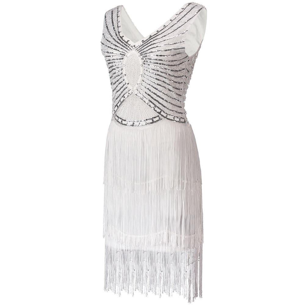 1920s Gatsby Charleston Sequin Fringe Flapper Dress V-Neck Sleeveless Party Dress