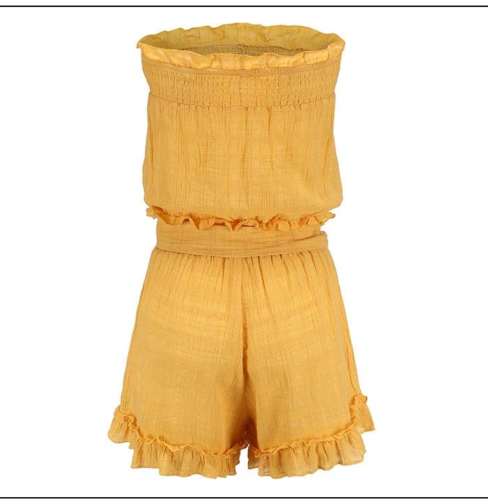 Yellow Elastic Waist Summer Sexy off Shoulder Rompers