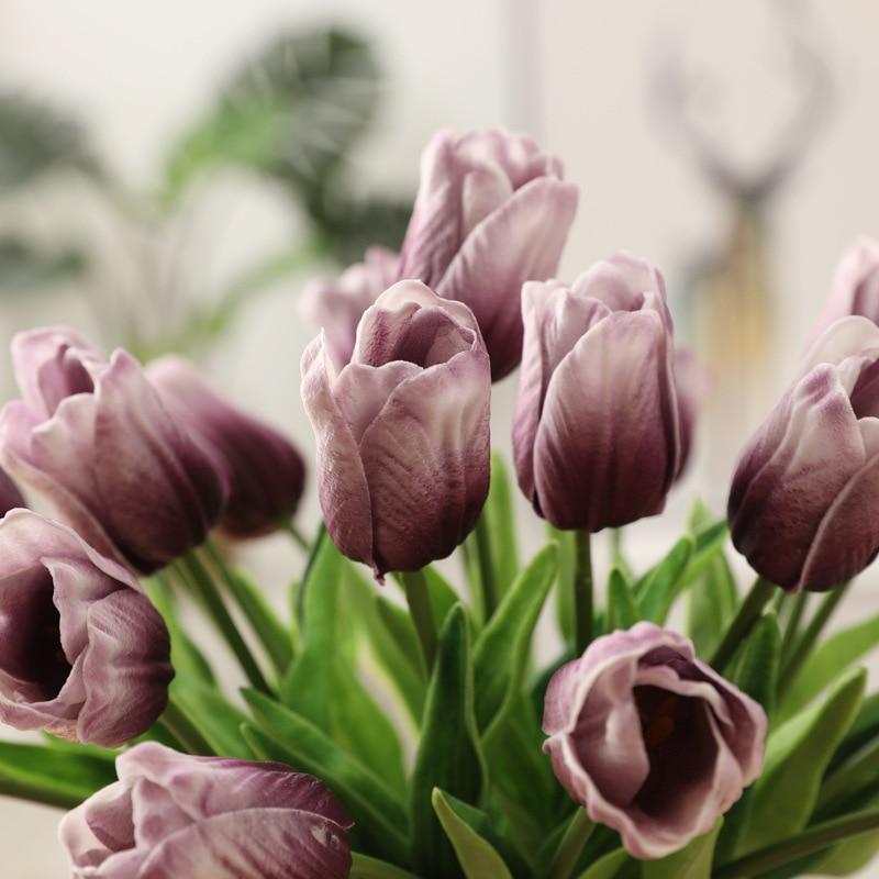 10 Pcs Tulip Artificial Flower Branch Real Touch Home Table Decor