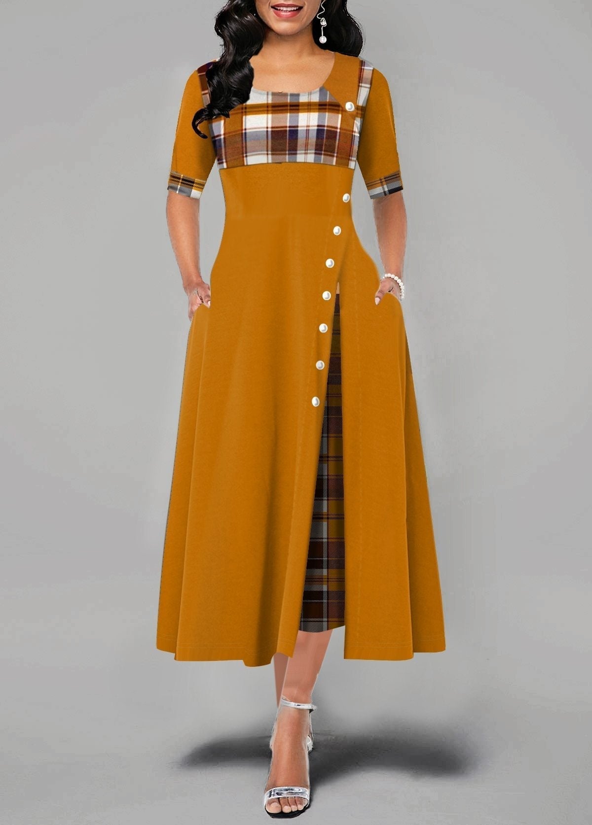 1940s Plaid Print Irregular Vintage Dress