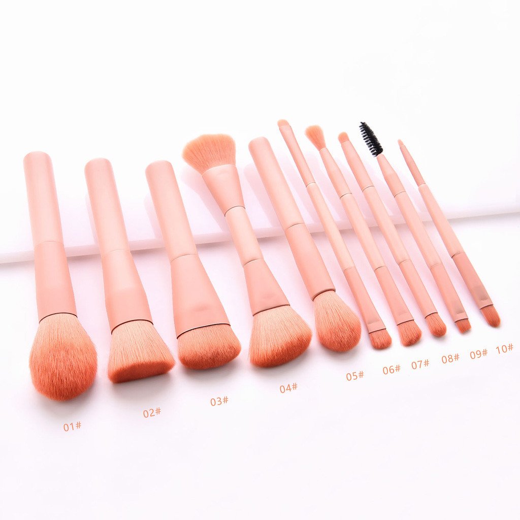 10PCS Wooden Foundation Cosmetic Eyebrow Eyeshadow Brush Makeup Brush Set (Pink)