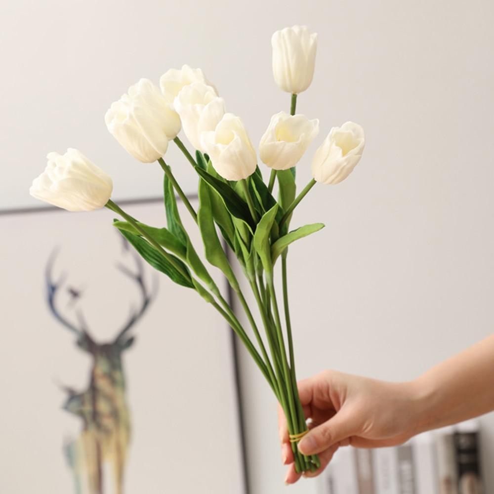 10 Pcs Tulip Artificial Flower Branch Real Touch Home Table Decor