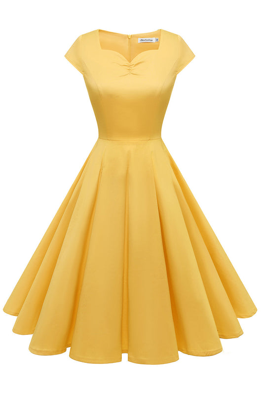 Yellow Sweetheart Neck 1950s Dress