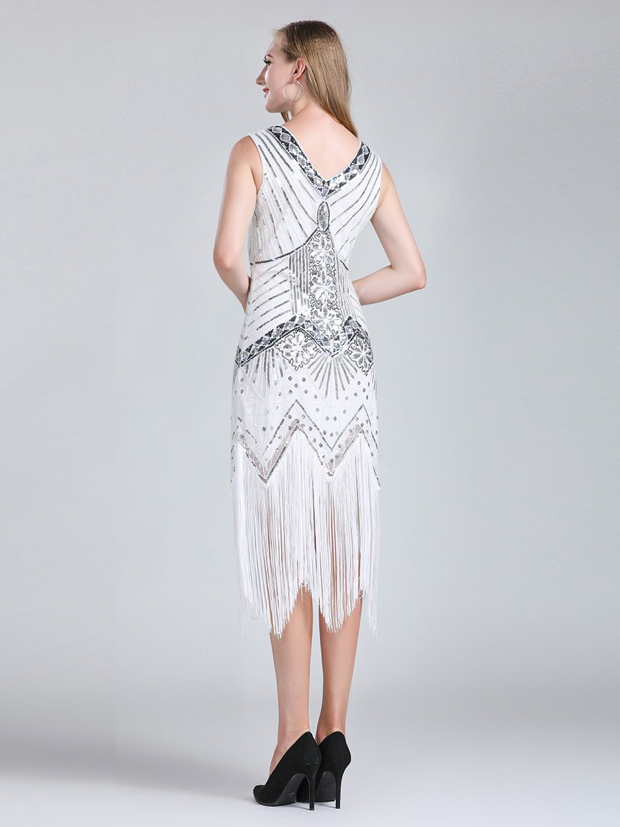 1920s Dress V-neck Sleeveless Sequined Fringed Dress