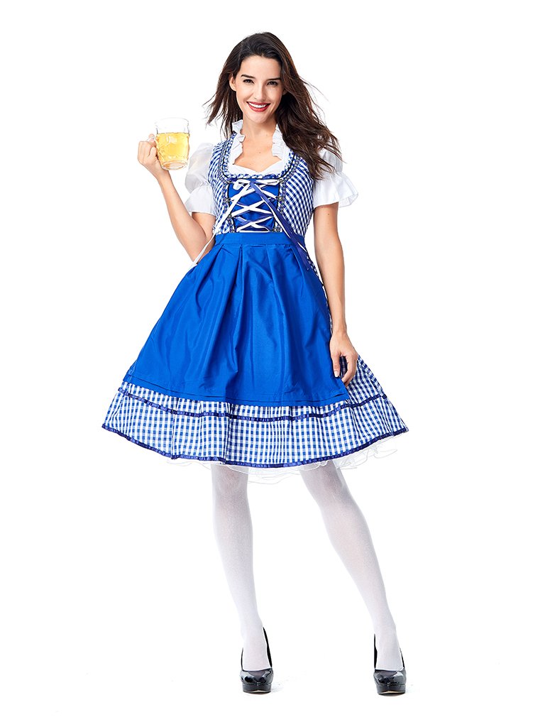 Womens Dress Blue Plaid Oktoberfest Fraulein Costume