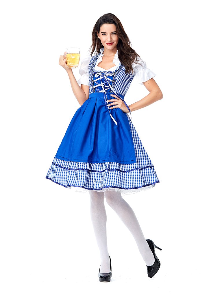 Womens Dress Blue Plaid Oktoberfest Fraulein Costume