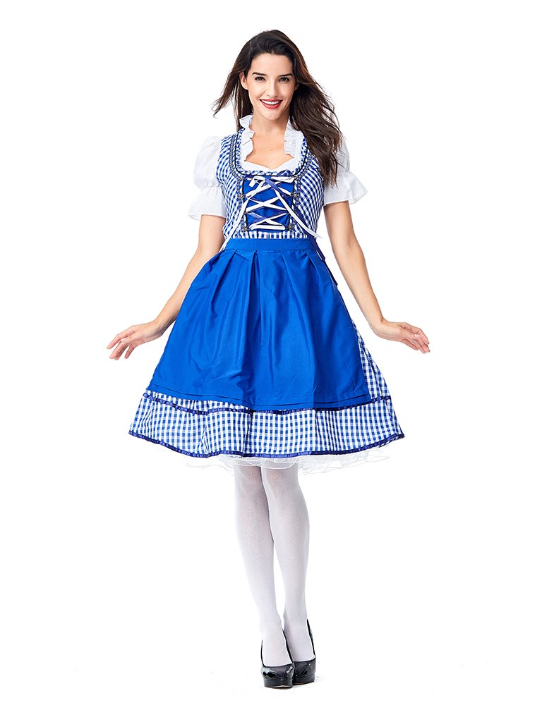 Womens Dress Blue Plaid Oktoberfest Fraulein Costume