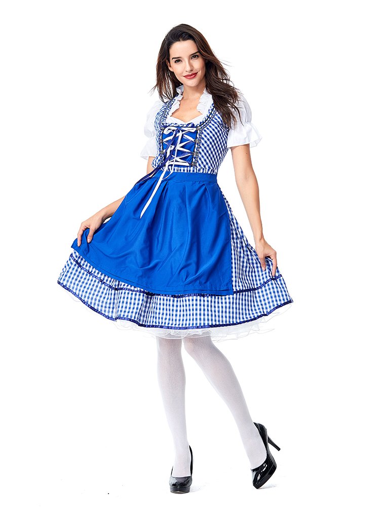 Womens Dress Blue Plaid Oktoberfest Fraulein Costume