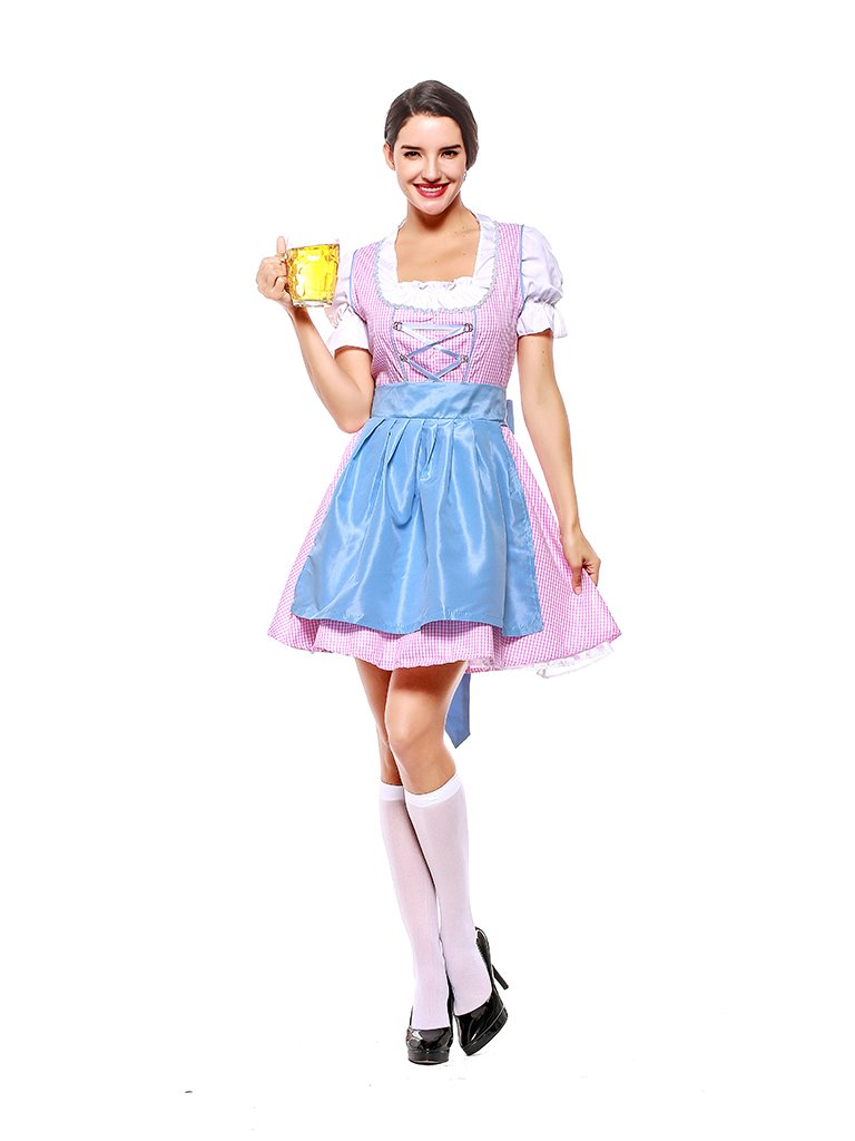 Womens Short Multicolor Dress Oktoberfest Fraulein Costume