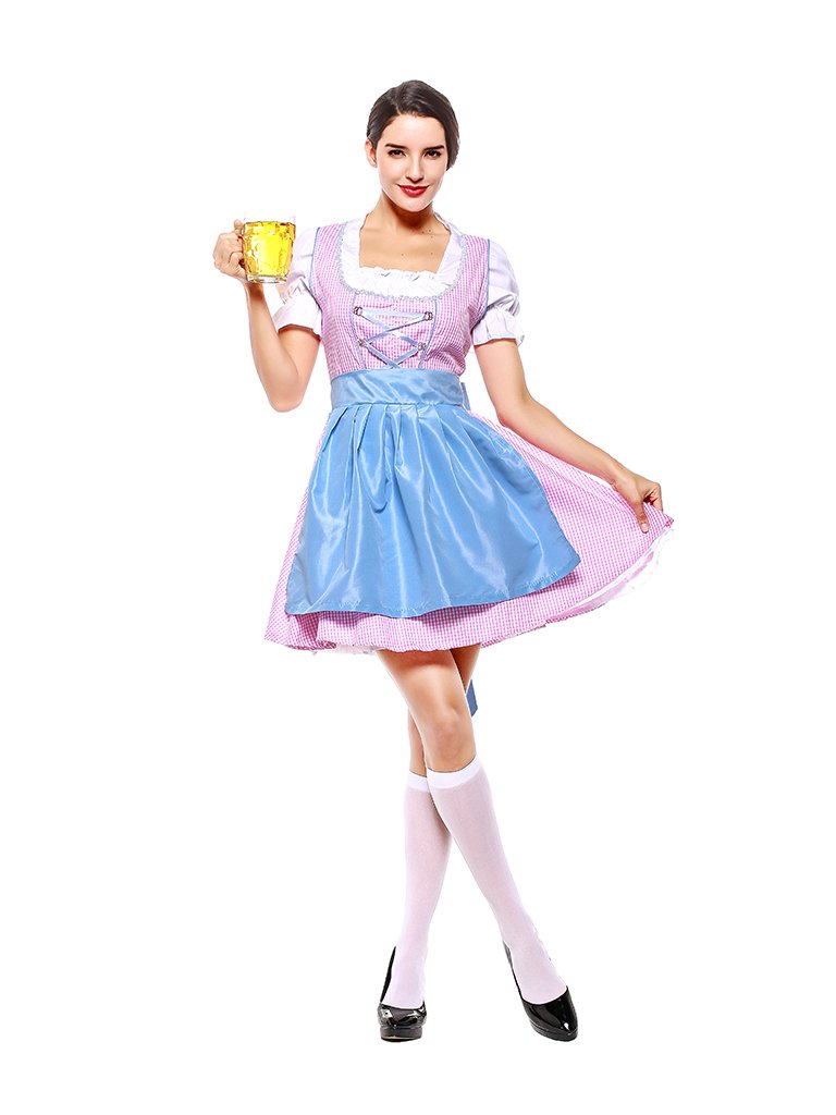 Womens Short Multicolor Dress Oktoberfest Fraulein Costume