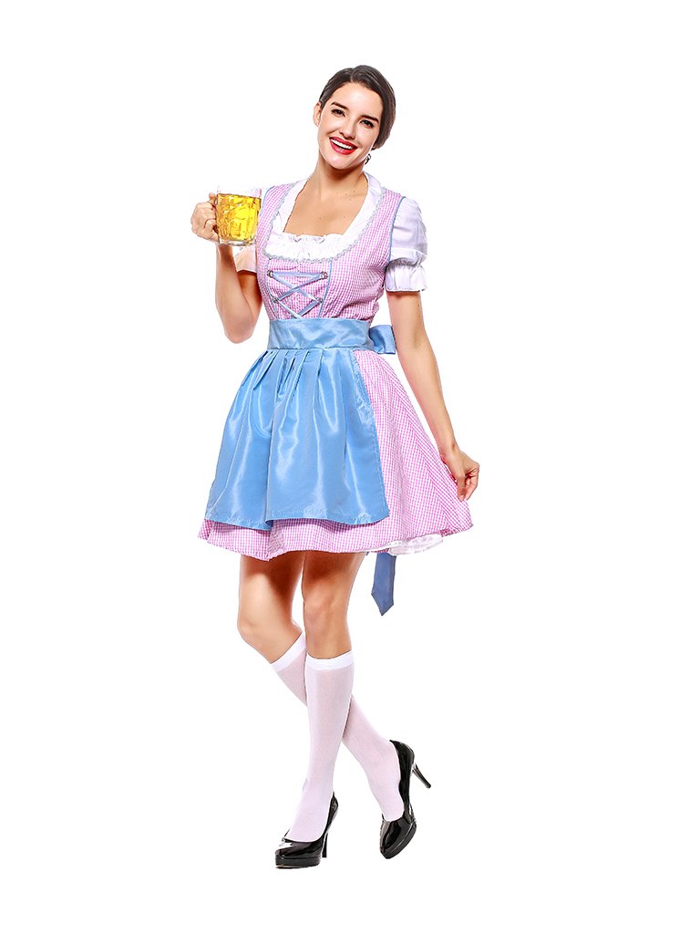 Womens Short Multicolor Dress Oktoberfest Fraulein Costume