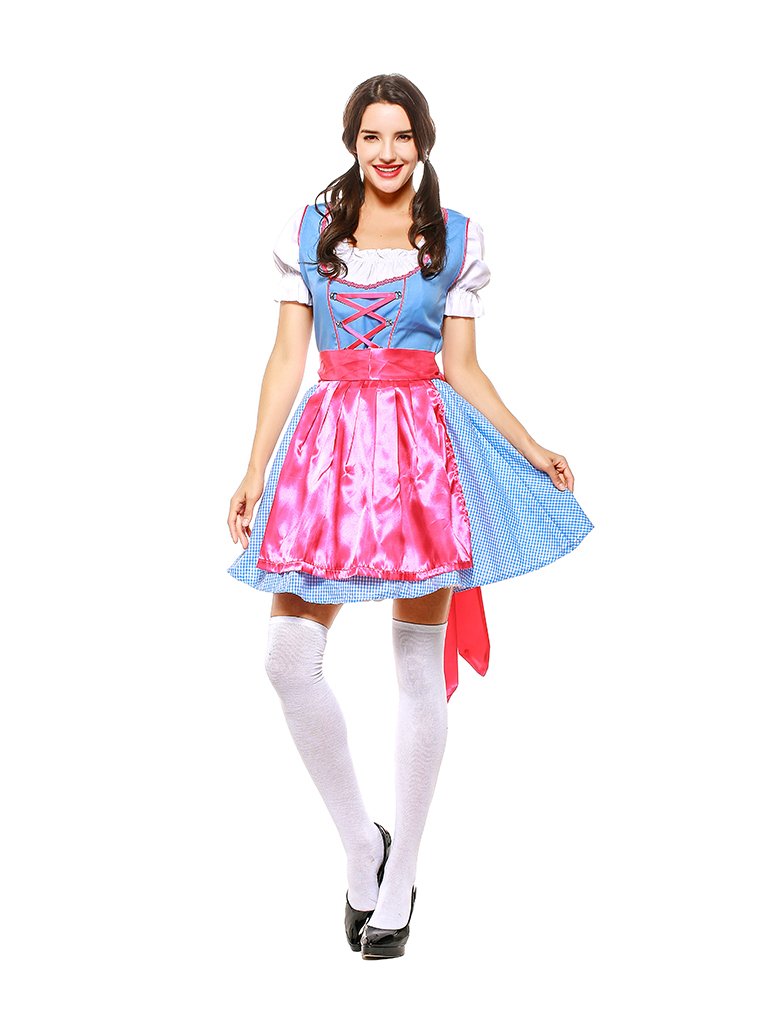 Womens Short Multicolor Dress Oktoberfest Fraulein Costume