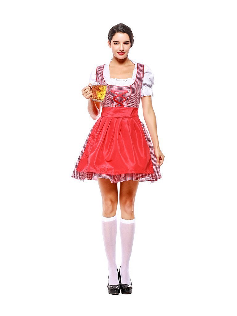 Womens Short Multicolor Dress Oktoberfest Fraulein Costume