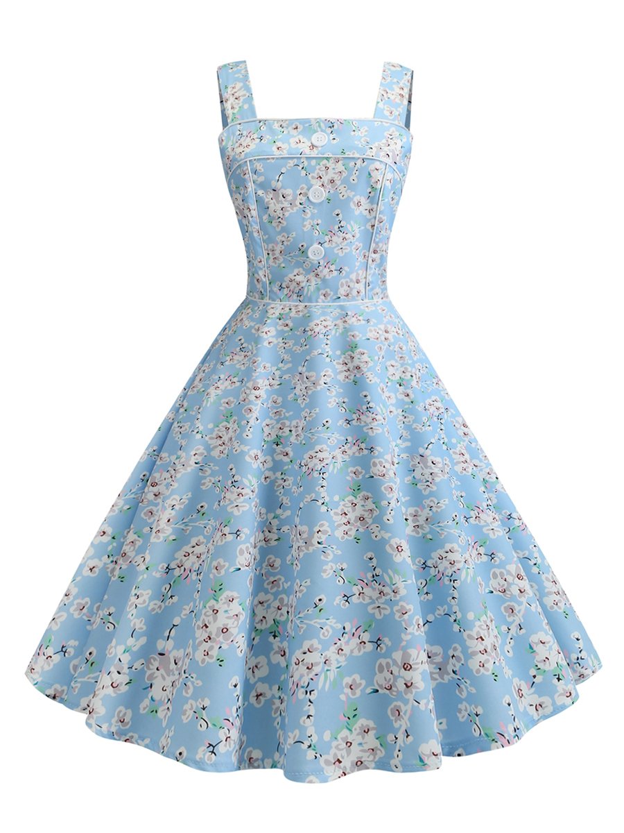 1950s Dress Spaghetti Strap Pastoral Style Dress