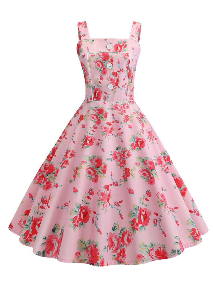 1950s Dress Spaghetti Strap Pastoral Style Dress