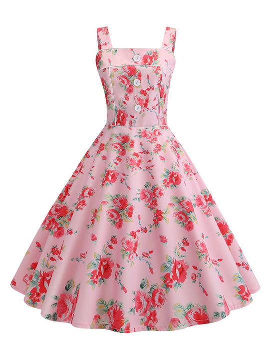 1950s Dress Spaghetti Strap Pastoral Style Dress