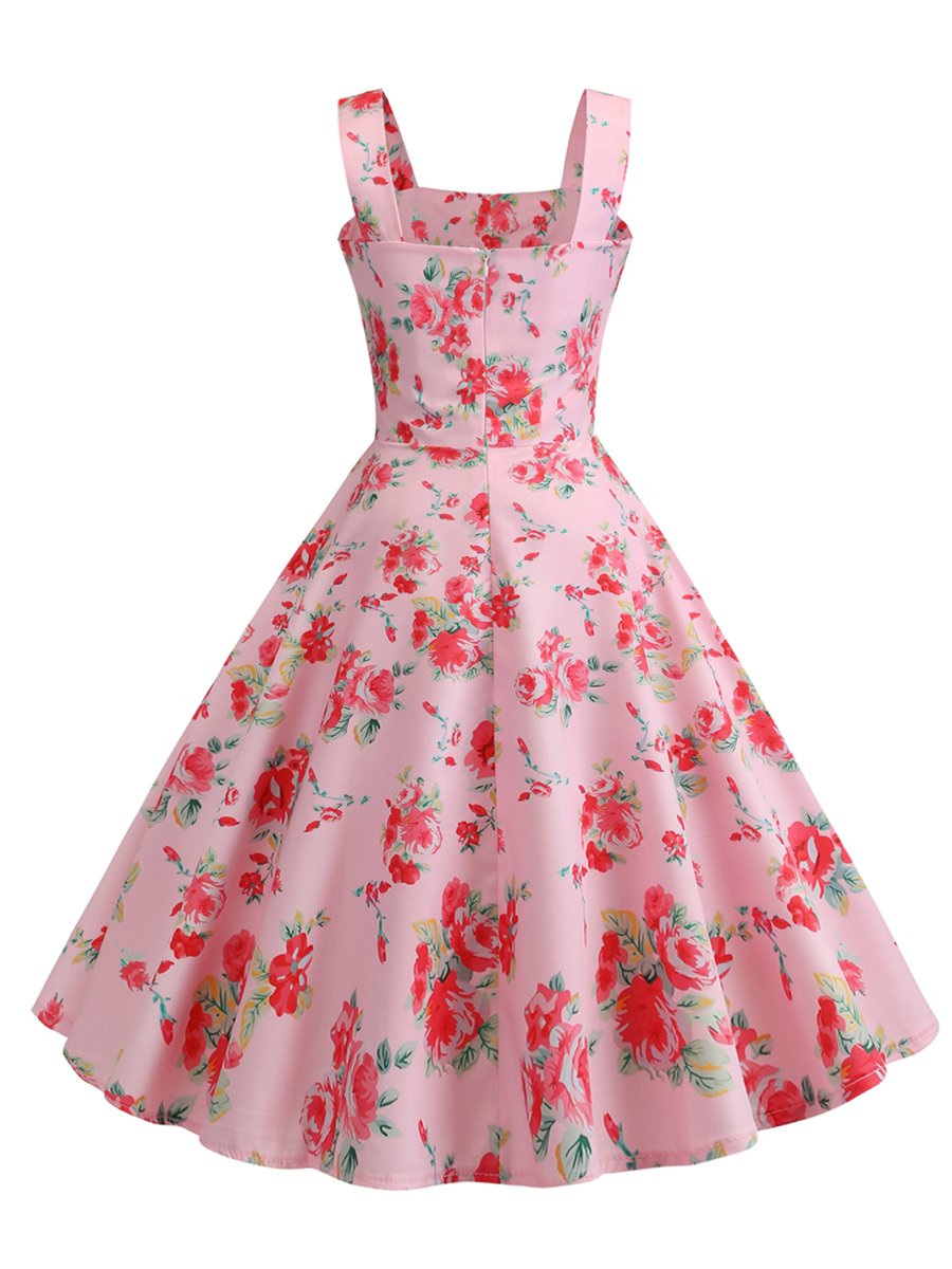 1950s Dress Spaghetti Strap Pastoral Style Dress