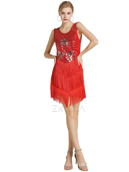 Womens Sequin Fringe Latin Dress