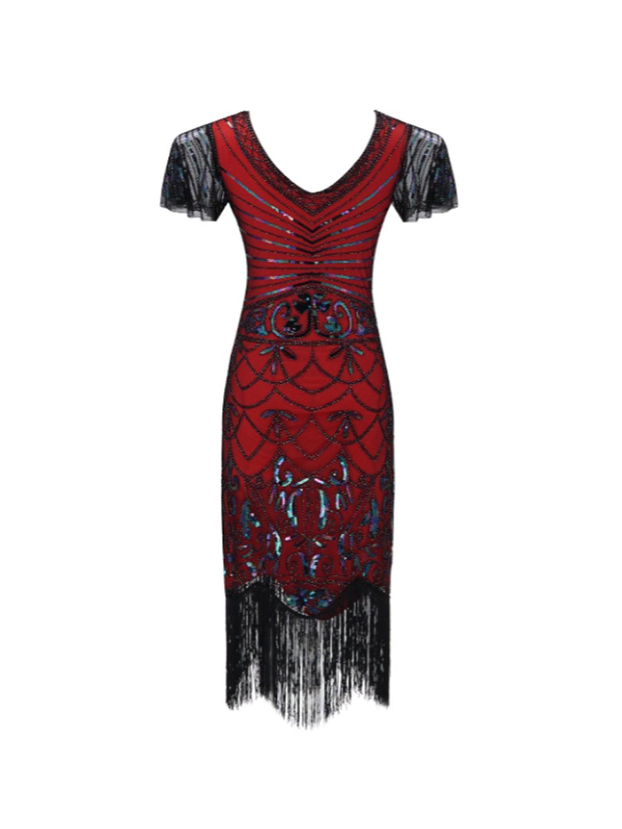 1920s Dress Retro Handmade Beaded Sequins Tassel Evening Dress
