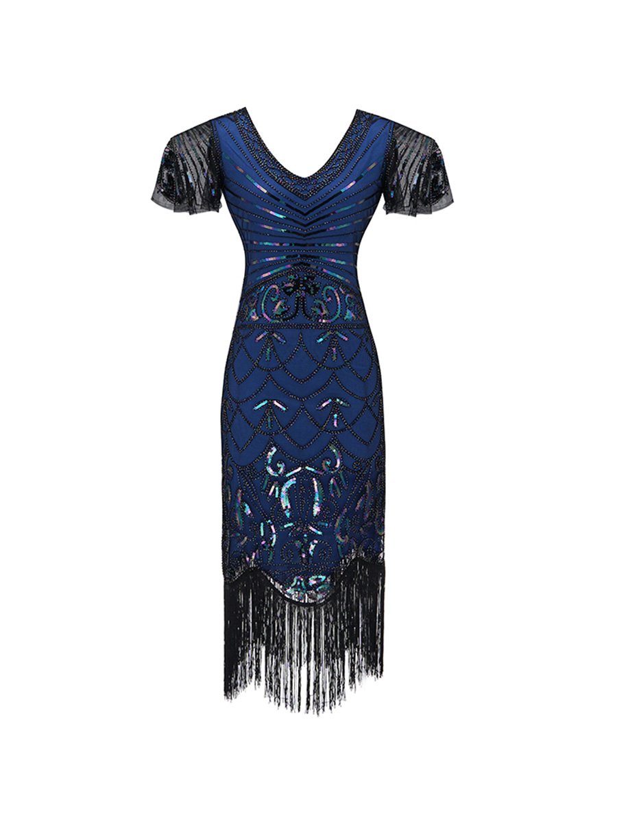 1920s Dress Retro Handmade Beaded Sequins Tassel Evening Dress