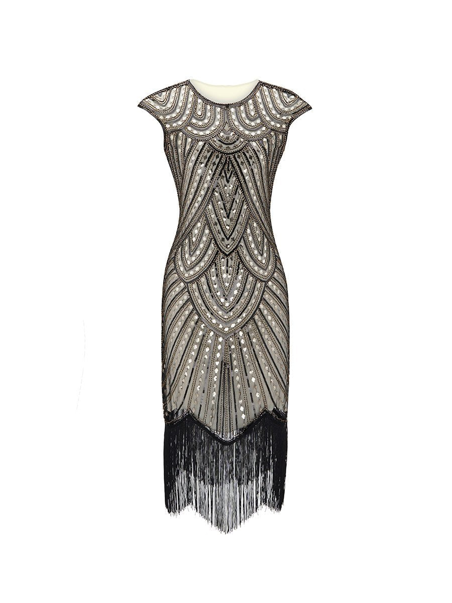 1920 Sequin Dress Retro Tassel Hem Long Evening Dress