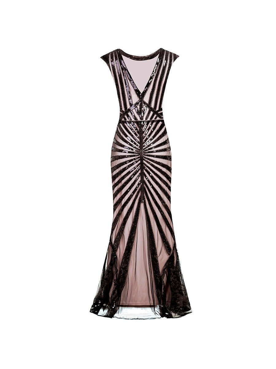 1920s Evening Dress Fishtail Hem Sequined Decoration Long Slim Dress
