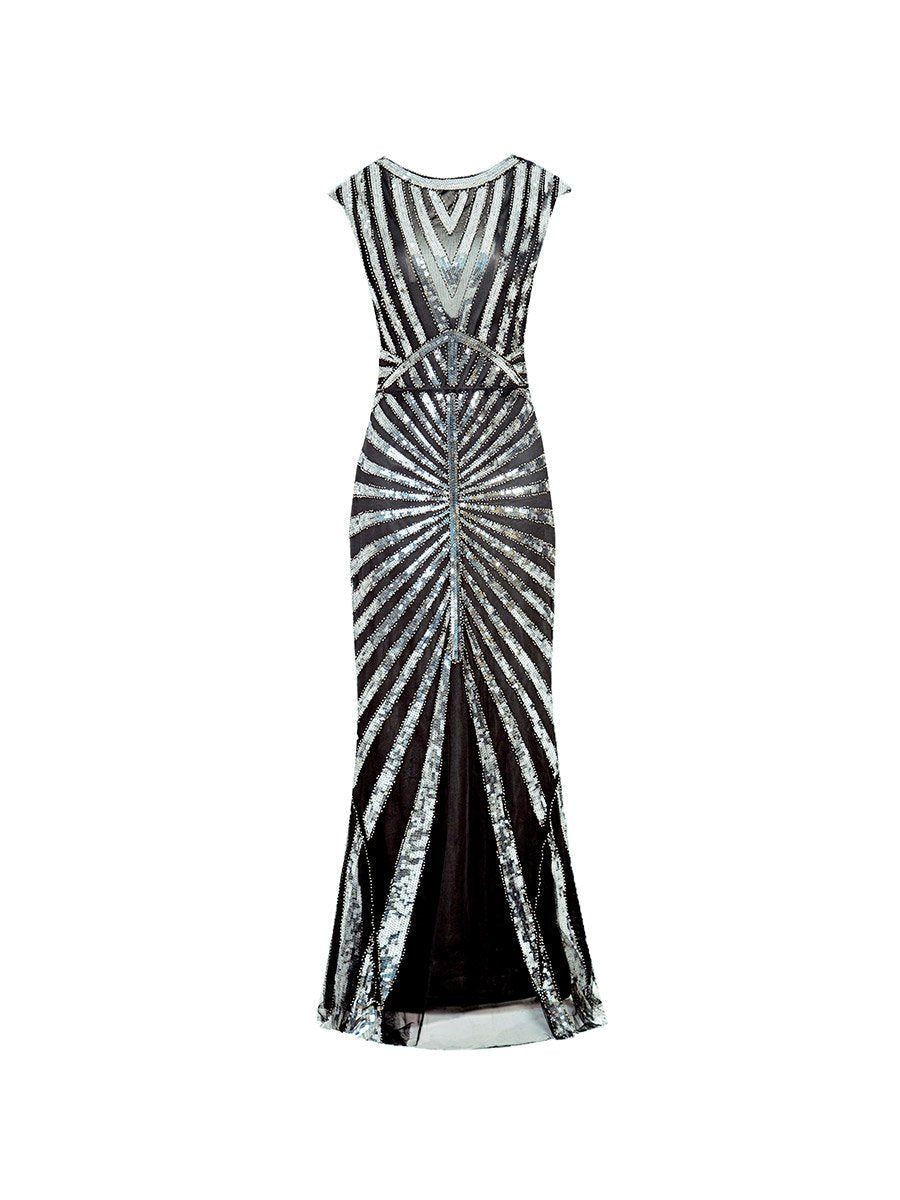 1920s Evening Dress Fishtail Hem Sequined Decoration Long Slim Dress
