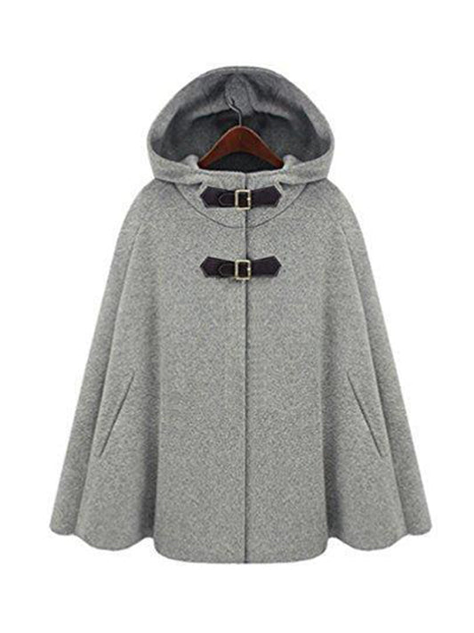 Womens Coat Button Closure Batwing Cape Cloak Outerwear