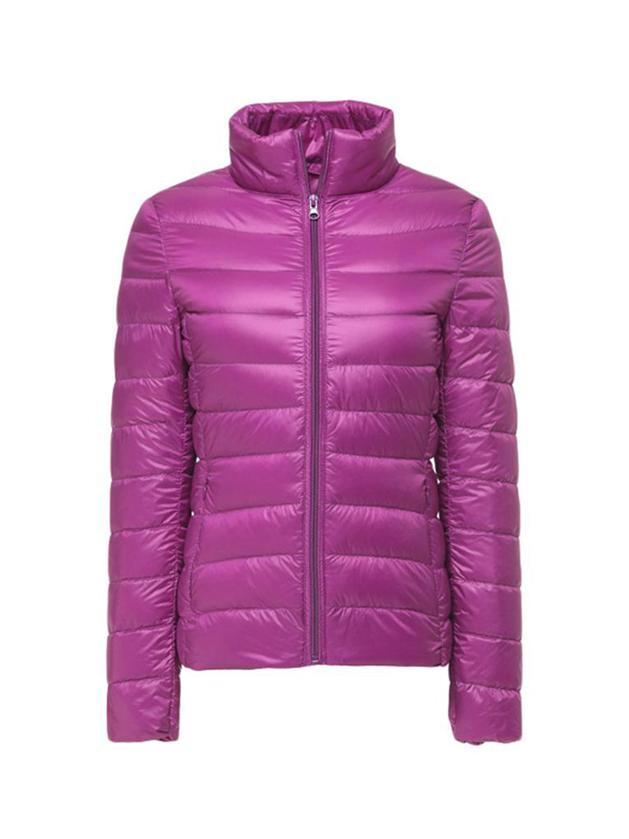 Womens Down Jacket Water Resistant Quilted Warm Stand Collar Winter Coat With Front Pockets