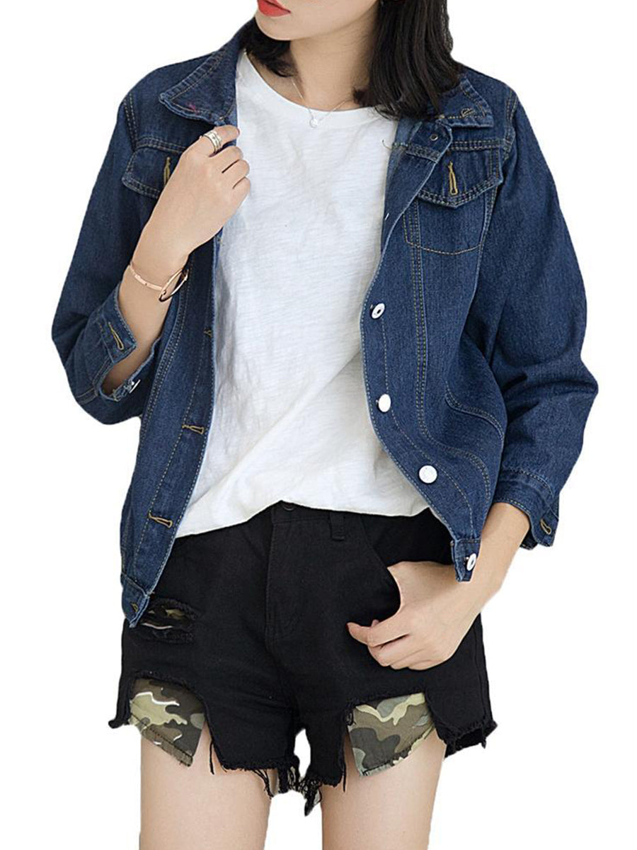 Womens Denim Jackets Casual Jean Jackets Turn Down Collar Basic Chest Pockets Single Breasted Trucker Jacket