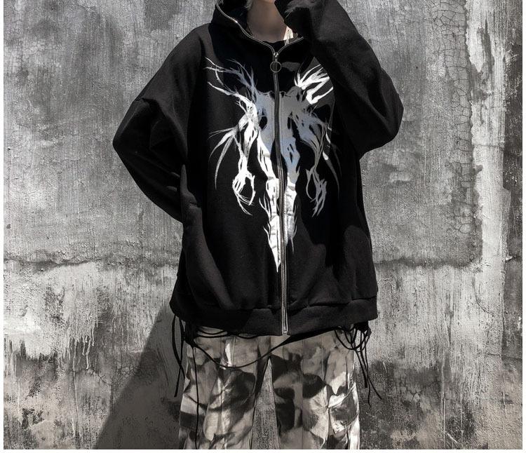 Y2K Fashion Zip Up Hoodie Floral Print Oversized Streetwear Hoodies