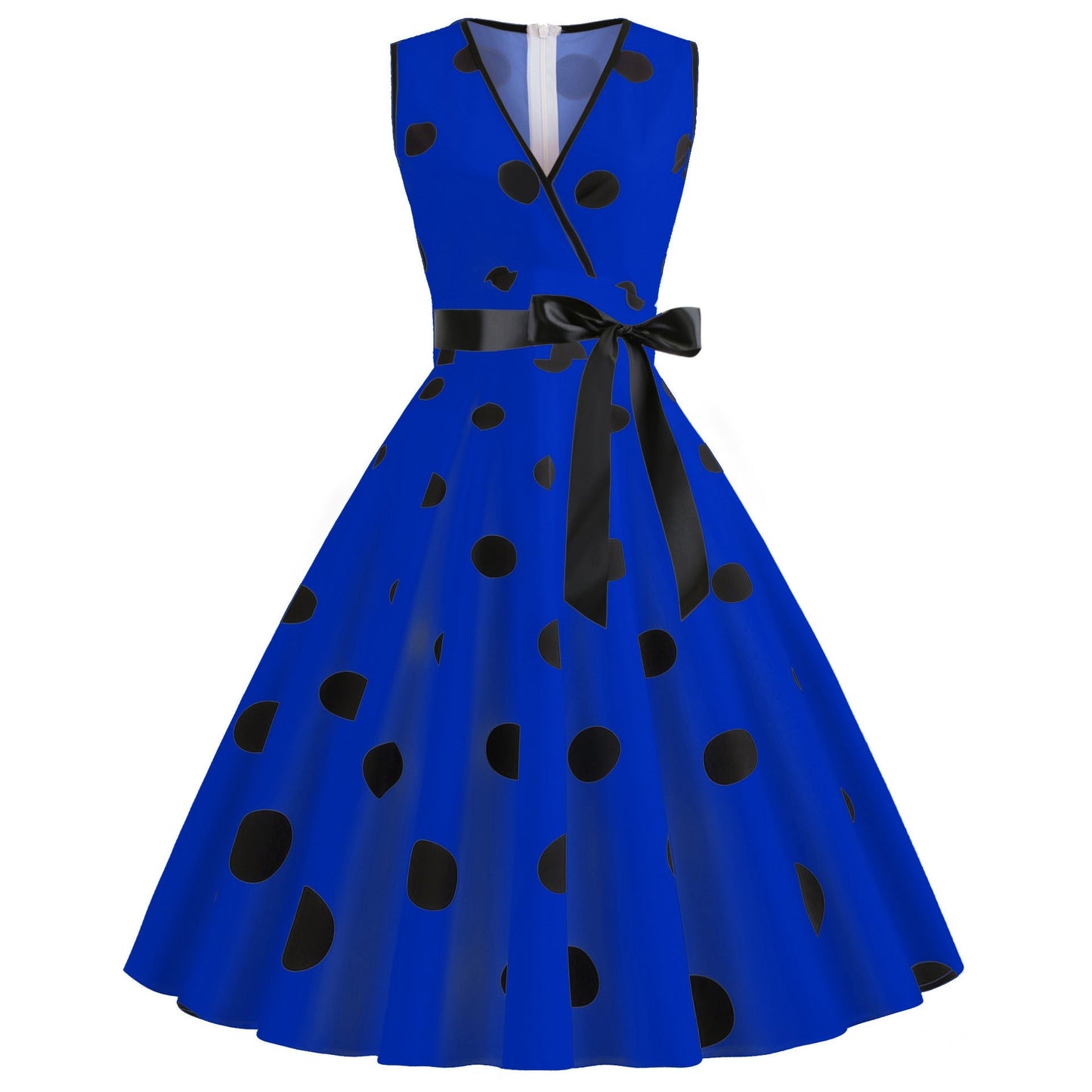 Womens 1950s Vintage V-Neck Princess Rockabilly Swing Dress