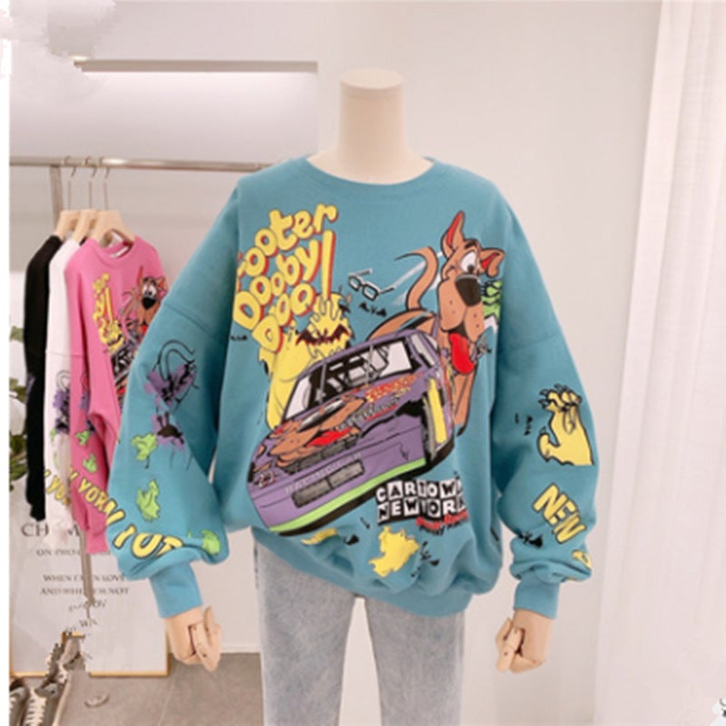 Women's Sweatshirts Round Neck Printed Long Sleeve Loose Pullover Hoodies