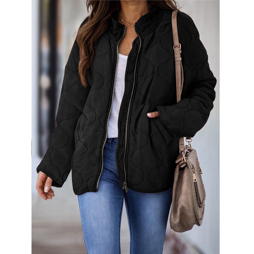 Women's Winter Jacket Stand-up Collar Pockets Long Sleeve Loose Coats