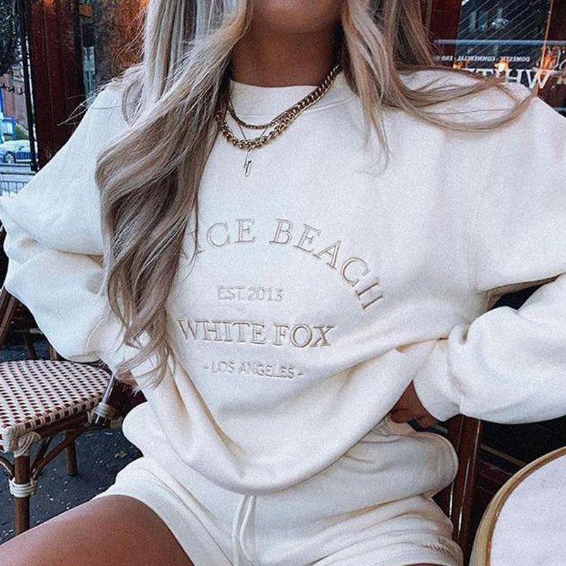 Women's Sweatshirts Letter Embroidery Round Neck Long Sleeve Casual Tops