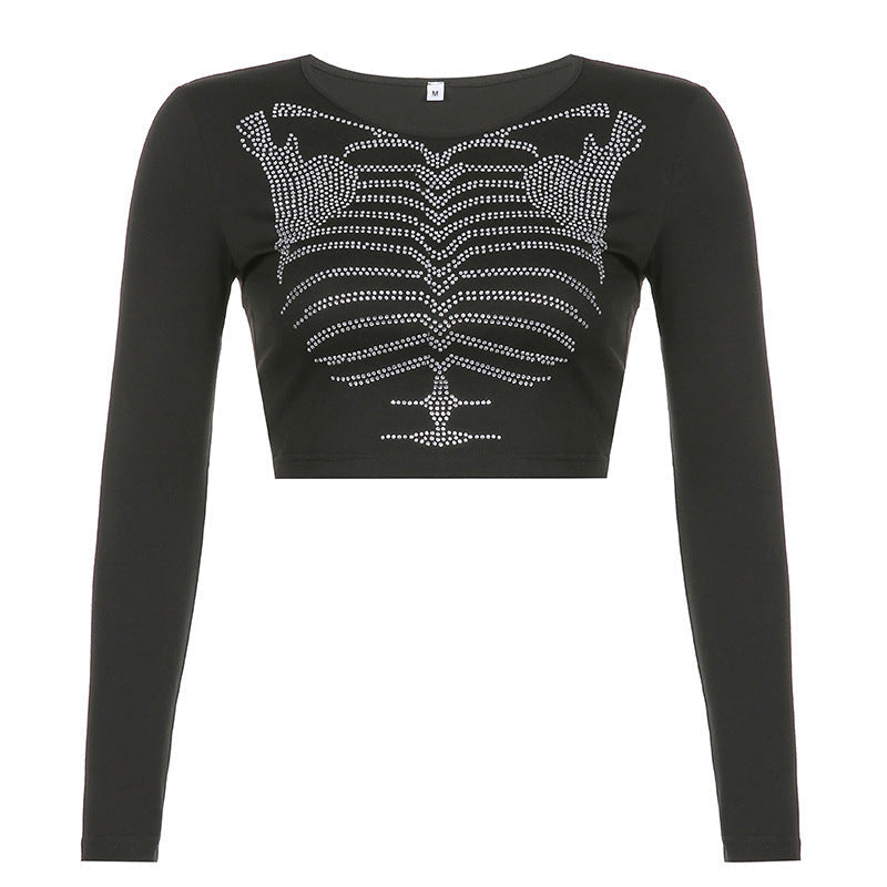 Women's Top Y2K Style Sexy Vintage Gothic Rhinestone Long Sleeve T-Shirt