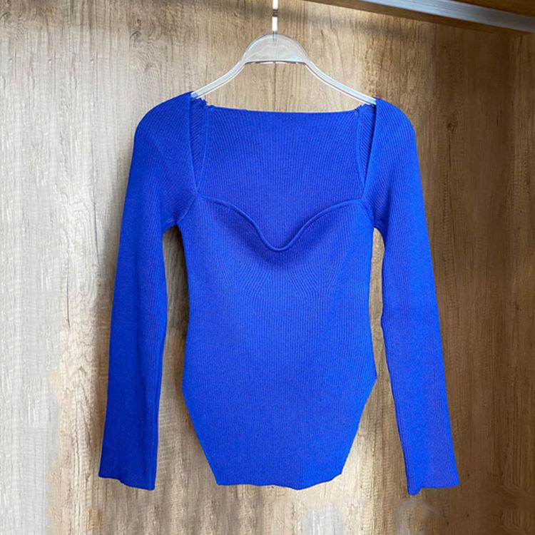 Women's Sweaters Square Collar Long Sleeve Slim Fit Knitted Pullover